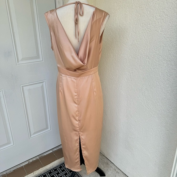 SHEIN. Champagne Satin dress. Midi Dress. Cowl back. Sz L. Side zip. Bac… - Picture 4 of 10